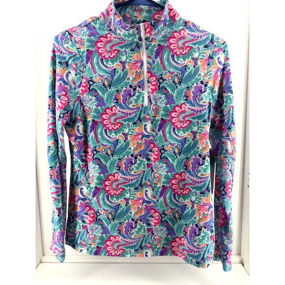 Gottex Kate Tops - Gottex Women's  Kate 1/2 Zip Mock Neck Pullover Blue Garden
